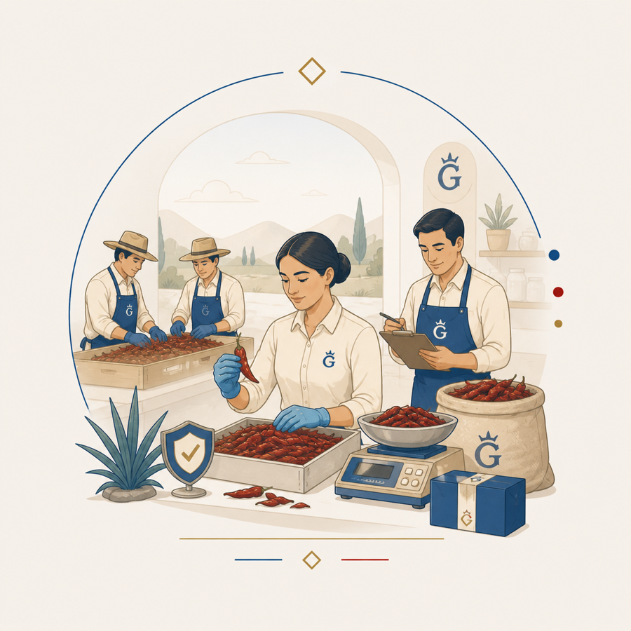 Ilustración de control de calidad en chile seco