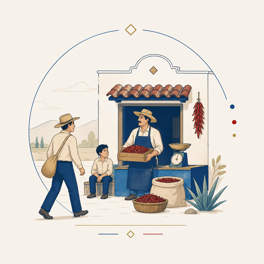 Ilustración de la trayectoria comercial de Chiles Guardado